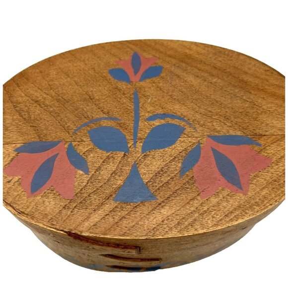 Handmade HandPainted Oval Shaker Box Floral Pink Blue Folk Art Cottagecore 7.25" - Picture 6 of 13